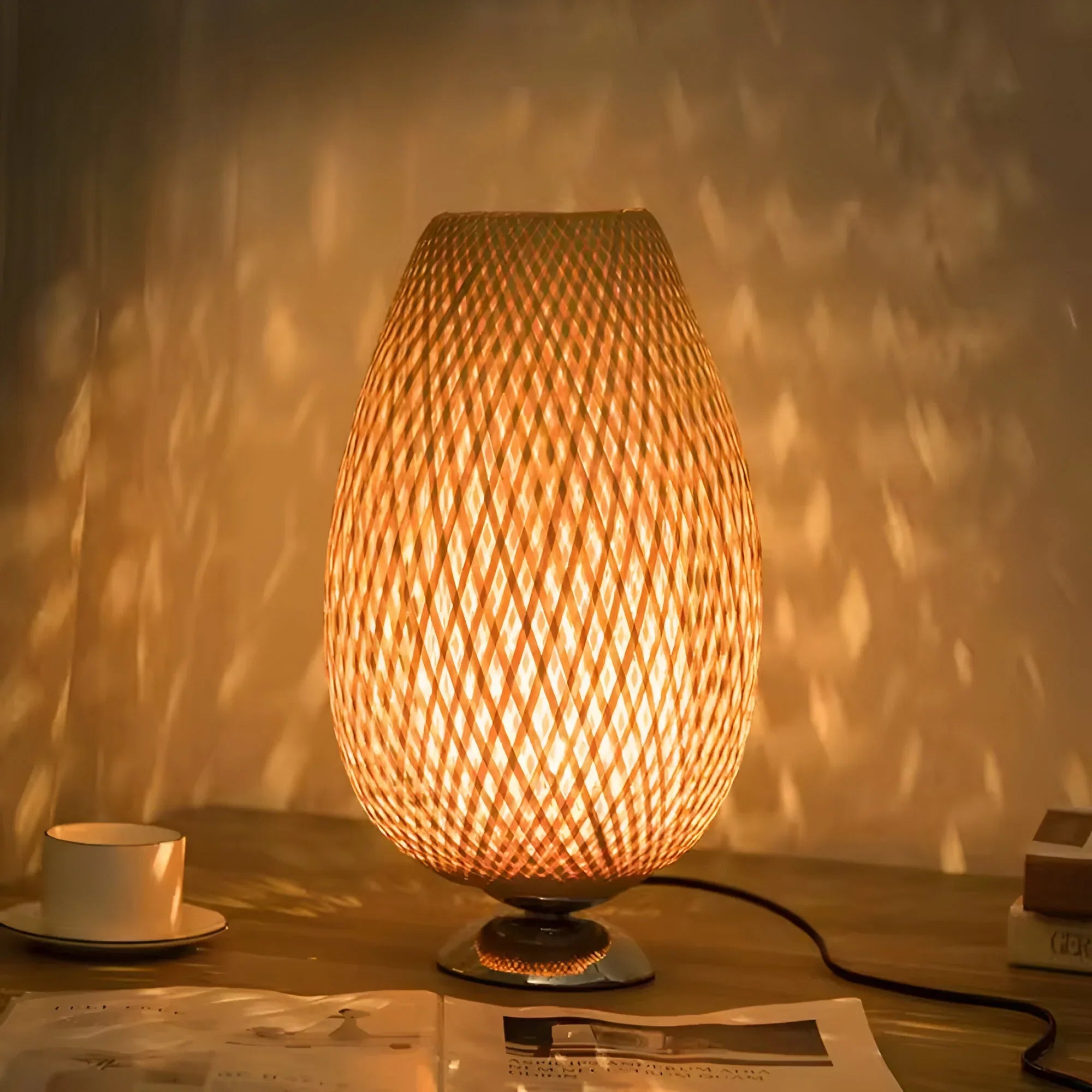 BambooGlow – Handwoven Rattan Table Lamp